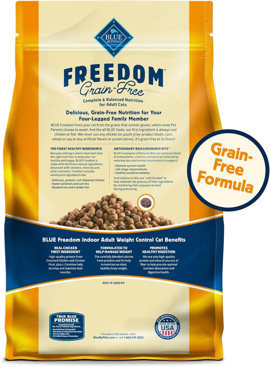 Freedom Grain-Free Adult Weight Control Dry Cat Food, Complete & Balanced Nutrition for Indoor Cats, Chicken Recipe, 11-Lb. Bag