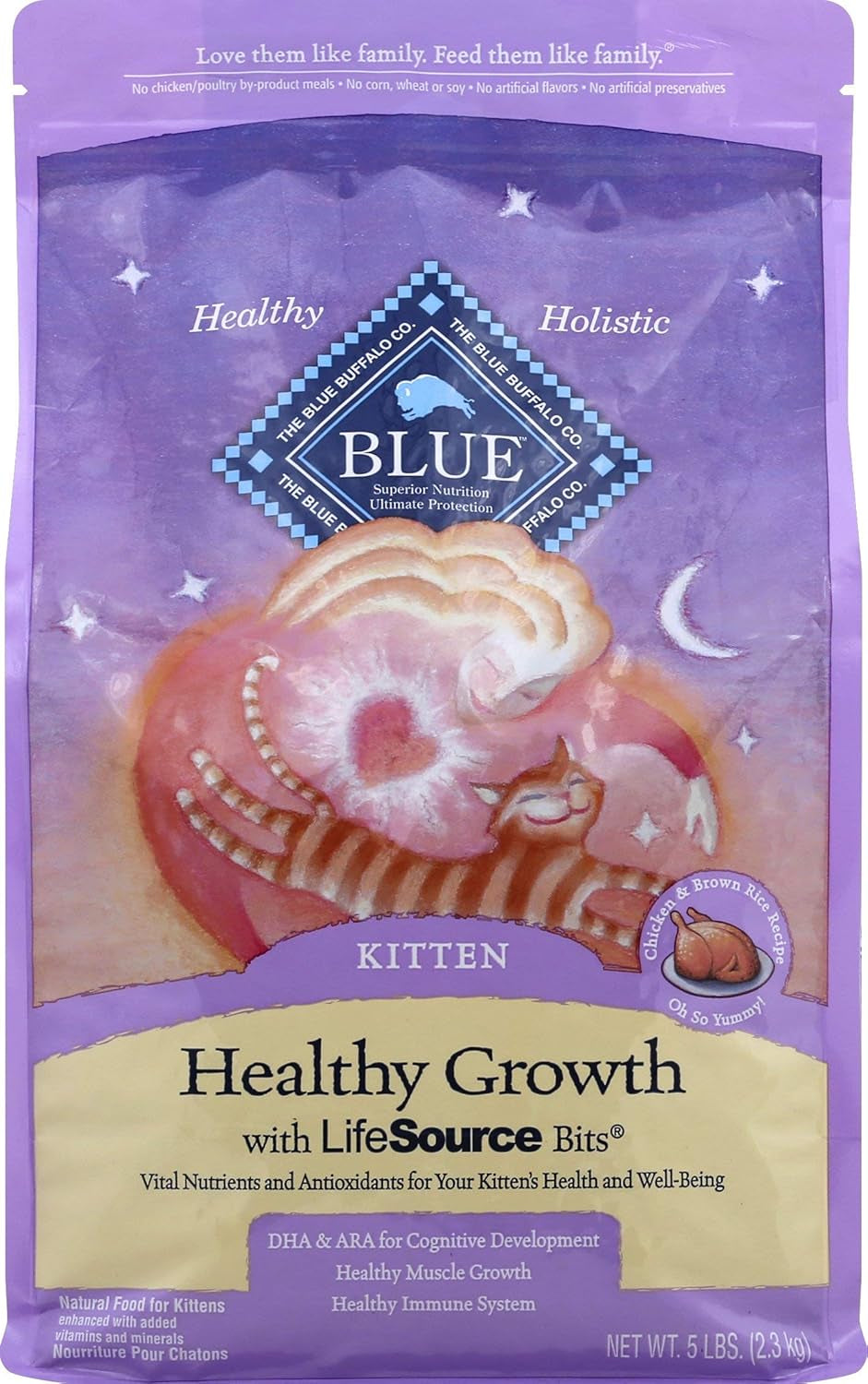 Blue Healthy Growth Natural Kitten Dry Cat Food, Chicken & Brown Rice Recipe, 5 Pound Bag