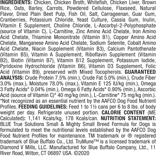 True Solutions Small & Mighty Natural Wet Food for Adult Small Breed Dogs, Chicken, 5.5-Oz Cans (24 Count)