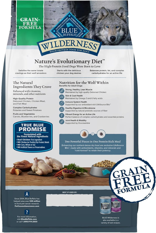 Blue Buffalo Wilderness Adult High-Protein Dry Dog Food with Real Chicken, Grain-Free, Made in the USA with Natural Ingredients, Chicken, 4.5-Lb. Bag (Pack of 2)