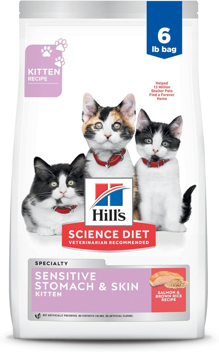 Sensitive Stomach & Skin, Kitten, Stomach & Skin Sensitivity Support, Dry Cat Food, Salmon & Brown Rice, 3.5 Lb Bag