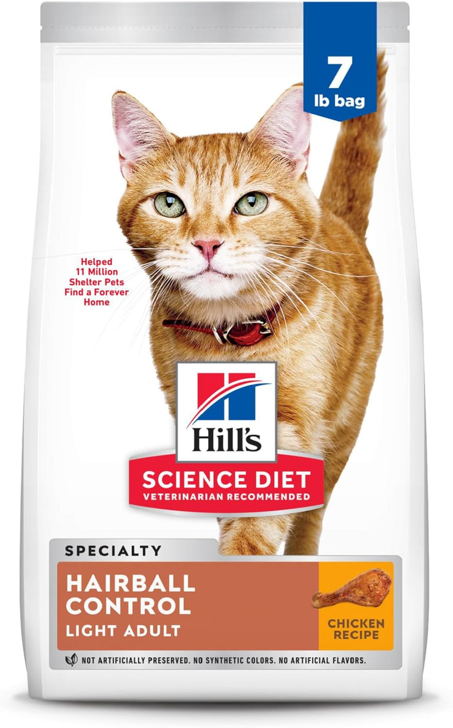 Hairball Control Light, Adult 1-6, Weight Management & Hairball Control Support, Dry Cat Food, Chicken Recipe, 15.5 Lb Bag