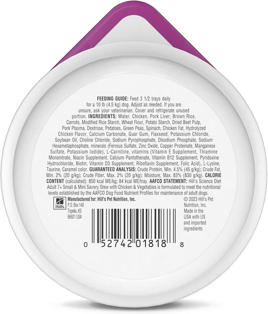 Small & Mini, Senior Adult 7+, Small & Mini Breeds Senior Premium Nutrition, Wet Dog Food, Chicken & Vegetables Stew, 3.5 Oz Tray, Case of 12