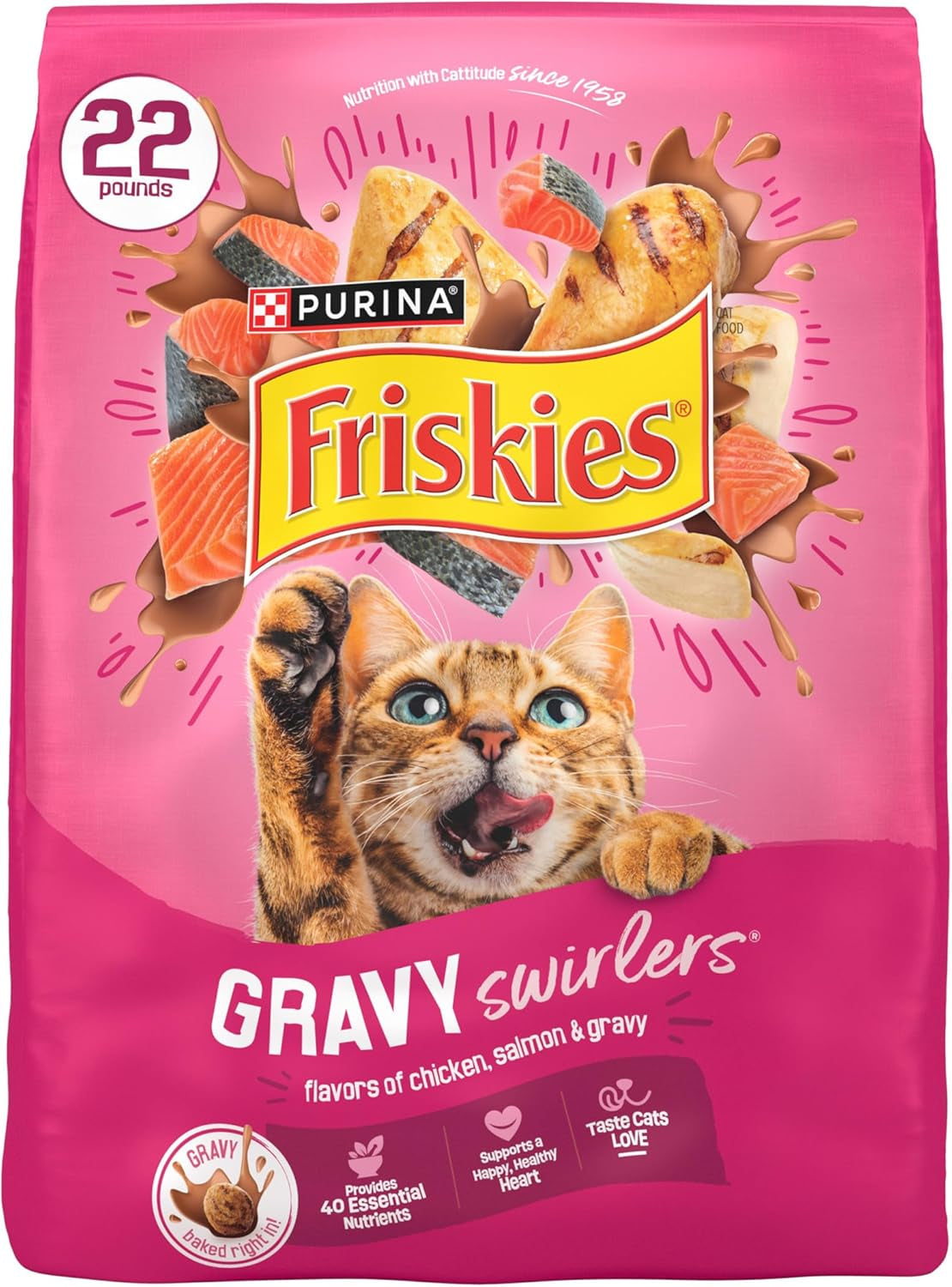 Purina Gravy Swirlers with Flavors of Chicken, Salmon and Gravy Dry Cat Food - 3.15 Lb. Bag
