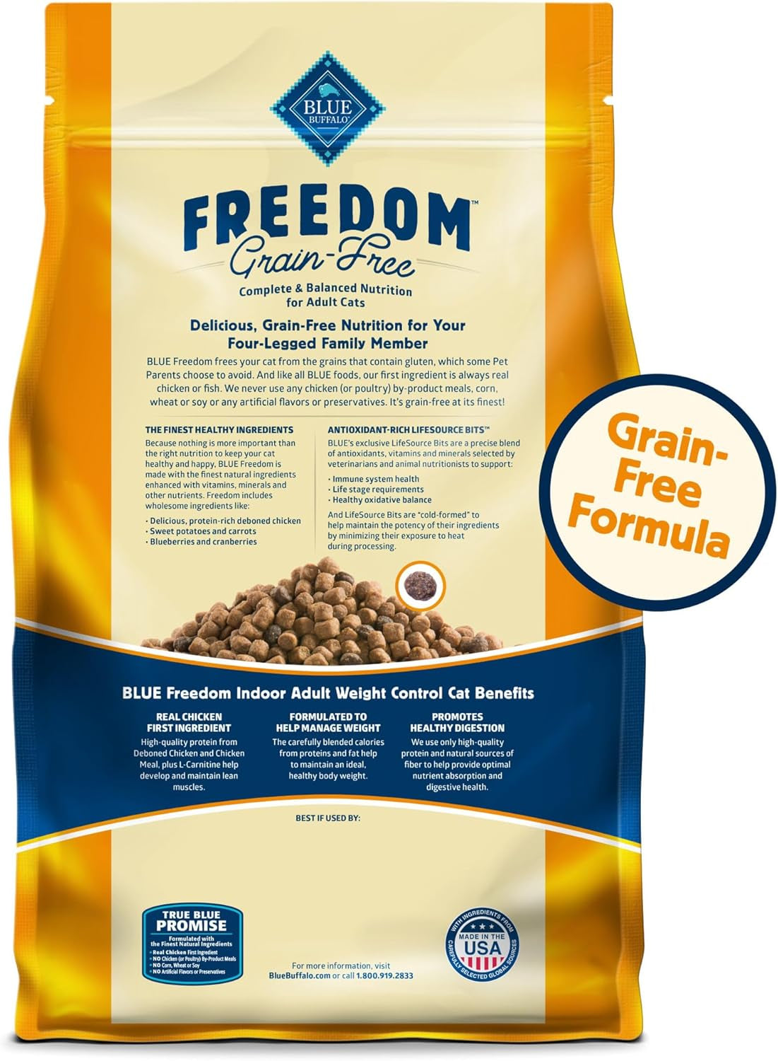Freedom Grain-Free Adult Weight Control Dry Cat Food, Complete & Balanced Nutrition for Indoor Cats, Chicken Recipe, 11-Lb. Bag