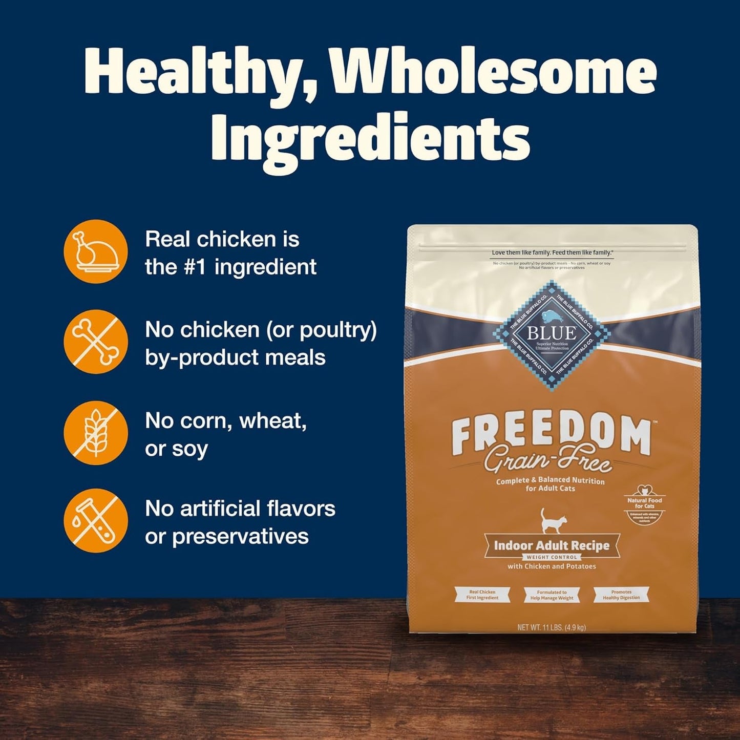 Freedom Grain-Free Adult Weight Control Dry Cat Food, Complete & Balanced Nutrition for Indoor Cats, Chicken Recipe, 11-Lb. Bag