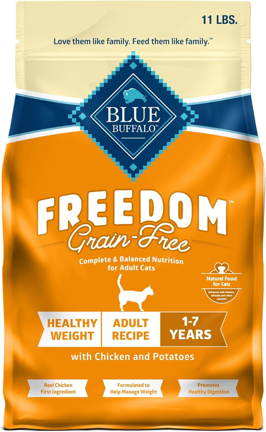 Freedom Grain-Free Adult Weight Control Dry Cat Food, Complete & Balanced Nutrition for Indoor Cats, Chicken Recipe, 11-Lb. Bag