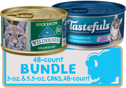 Tastefuls and Wildneress Cat Wet Food Variety Bundle, Chicken and Duck (Pack of 48)
