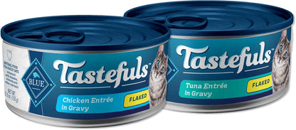 Tastefuls Natural Flaked Wet Cat Food Bundle, Flaked Chicken and Tuna 5.5-Oz Cans (48 Count- 24 of Each Flavor)