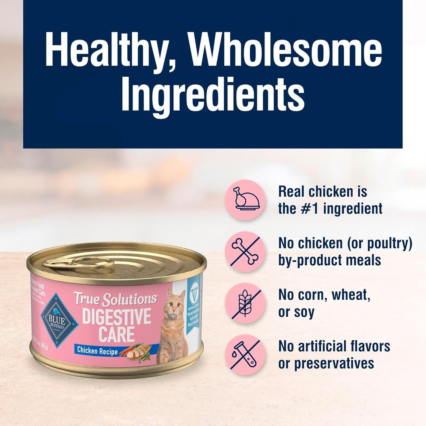 True Solutions Digestive Care Wet Cat Food for Adult Cats, Made with Natural Ingredients, Chicken, 3-Oz. Cans (24 Count)