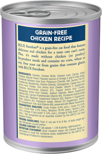 Freedom Grain Free Natural Adult Pate Wet Cat Food, Indoor Chicken 12.5-Oz Cans (Pack of 12)
