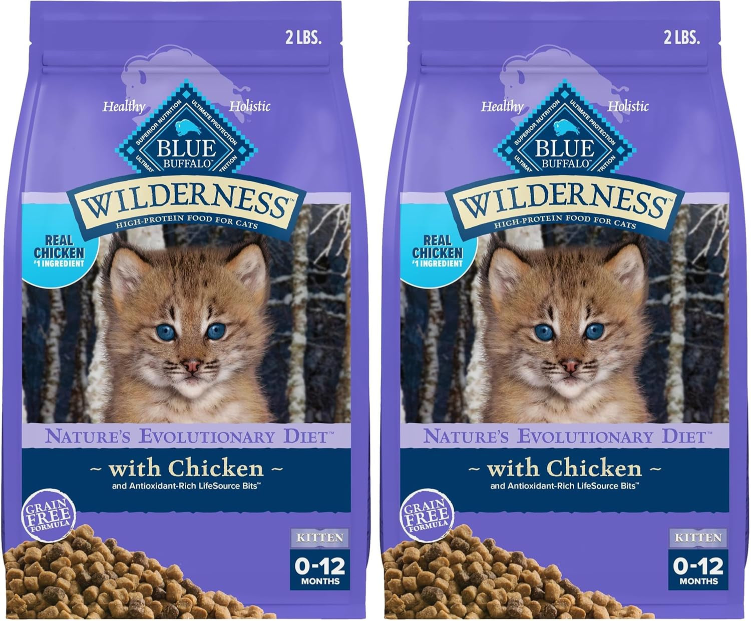 Wilderness High Protein, Natural Kitten Dry Cat Food, Chicken 2-Lb (Pack of 2)