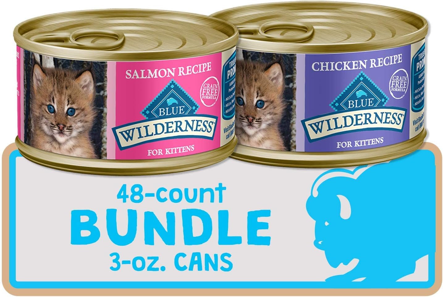 Wilderness High Protein Grain Free, Natural Kitten Pate Wet Cat Food, Chicken & Salmon 3-Oz Cans (48 Count - 24 of Each Flavor)