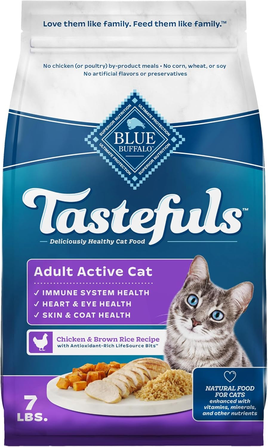 Tastefuls Natural Dry Food for Active Adult Cats, Chicken and Brown Rice Recipe, 7-Lb. Bag