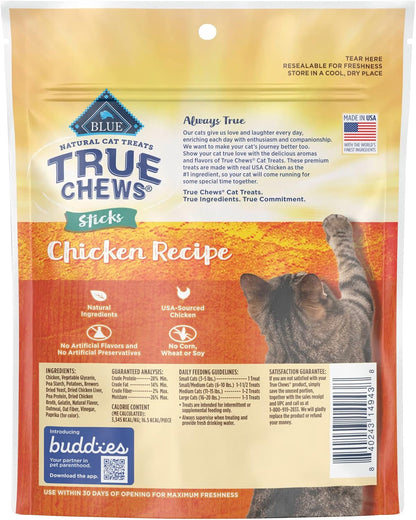 True Chews Sticks Natural Cat Treats, Chicken Recipe, Meaty & Savory Treats Made in the USA, 3-Oz. Bag (Pack of 2)