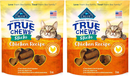 True Chews Sticks Natural Cat Treats, Chicken Recipe, Meaty & Savory Treats Made in the USA, 3-Oz. Bag (Pack of 2)