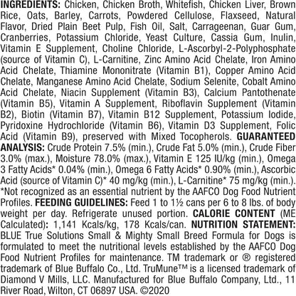 True Solutions Small & Mighty Natural Wet Food for Adult Small Breed Dogs, Chicken, 5.5-Oz Cans (24 Count)