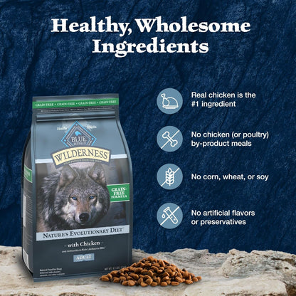 Blue Buffalo Wilderness Adult High-Protein Dry Dog Food with Real Chicken, Grain-Free, Made in the USA with Natural Ingredients, Chicken, 4.5-Lb. Bag (Pack of 2)