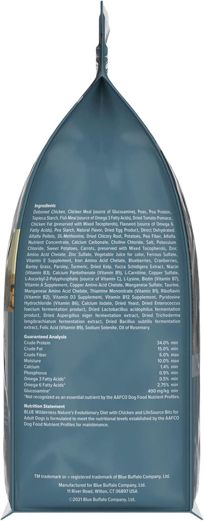 Blue Buffalo Wilderness Adult High-Protein Dry Dog Food with Real Chicken, Grain-Free, Made in the USA with Natural Ingredients, Chicken, 4.5-Lb. Bag (Pack of 2)