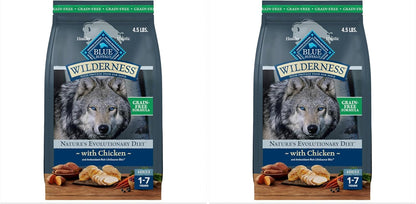Blue Buffalo Wilderness Adult High-Protein Dry Dog Food with Real Chicken, Grain-Free, Made in the USA with Natural Ingredients, Chicken, 4.5-Lb. Bag (Pack of 2)
