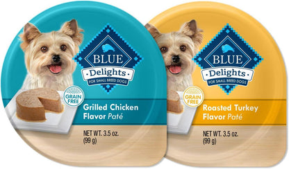 Delights Natural Adult Small Breed Wet Dog Food Cups, Pate Style, Roasted Turkey & Grilled Chicken 3.5-Oz (24 Count - 12 of Each Flavor)