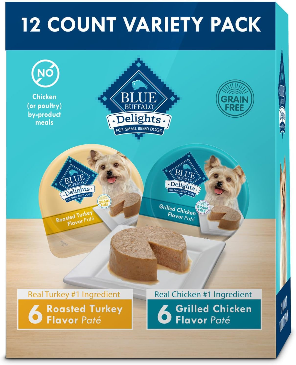 Delights Natural Adult Small Breed Wet Dog Food Cups, Pate Style, Roasted Turkey & Grilled Chicken 3.5-Oz (24 Count - 12 of Each Flavor)