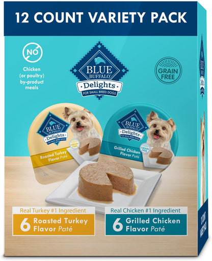 Delights Natural Adult Small Breed Wet Dog Food Cups, Pate Style, Roasted Turkey & Grilled Chicken 3.5-Oz (24 Count - 12 of Each Flavor)