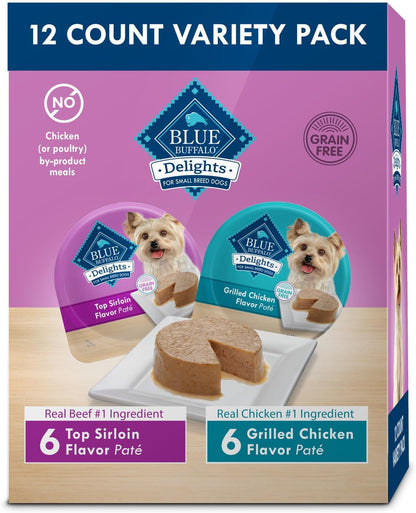 Delights Natural Adult Small Breed Wet Dog Food Cups, Pate Style, Roasted Turkey & Grilled Chicken 3.5-Oz (24 Count - 12 of Each Flavor)