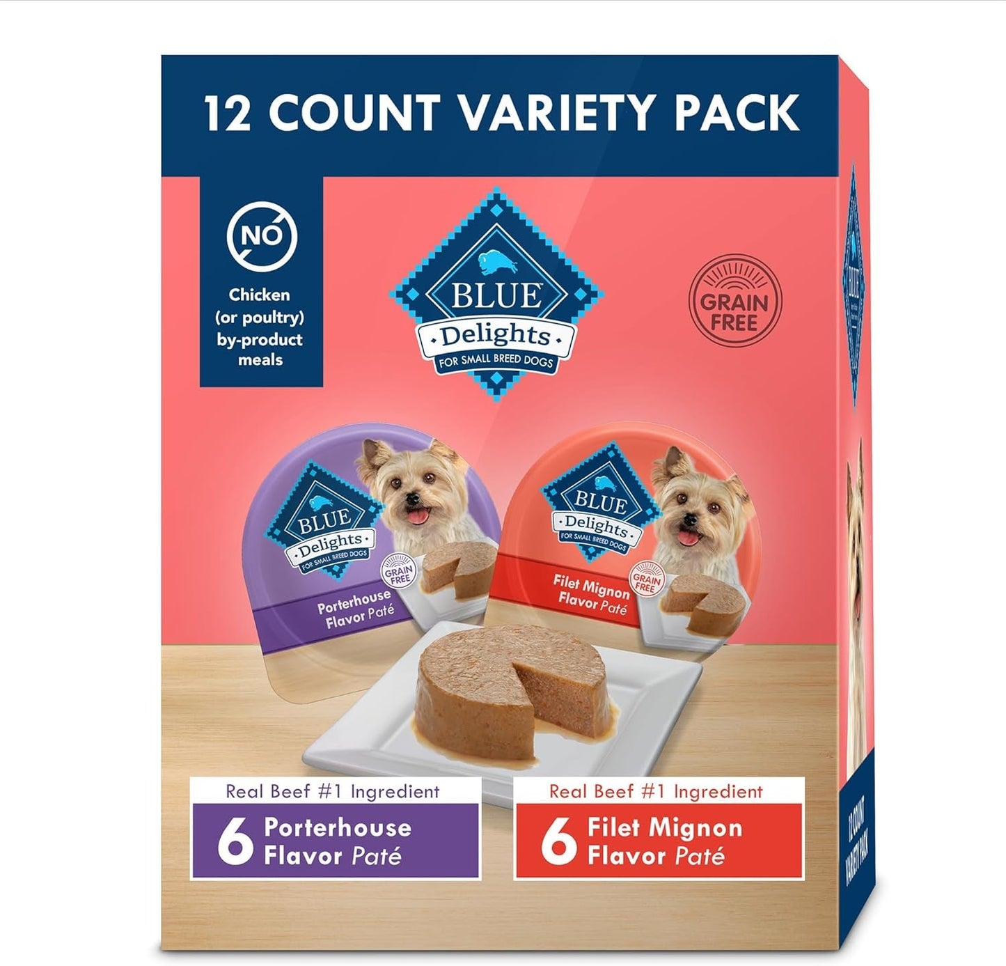 Delights Natural Adult Small Breed Wet Dog Food Cups, Pate Style, Roasted Turkey & Grilled Chicken 3.5-Oz (24 Count - 12 of Each Flavor)