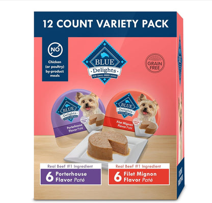 Delights Natural Adult Small Breed Wet Dog Food Cups, Pate Style, Roasted Turkey & Grilled Chicken 3.5-Oz (24 Count - 12 of Each Flavor)