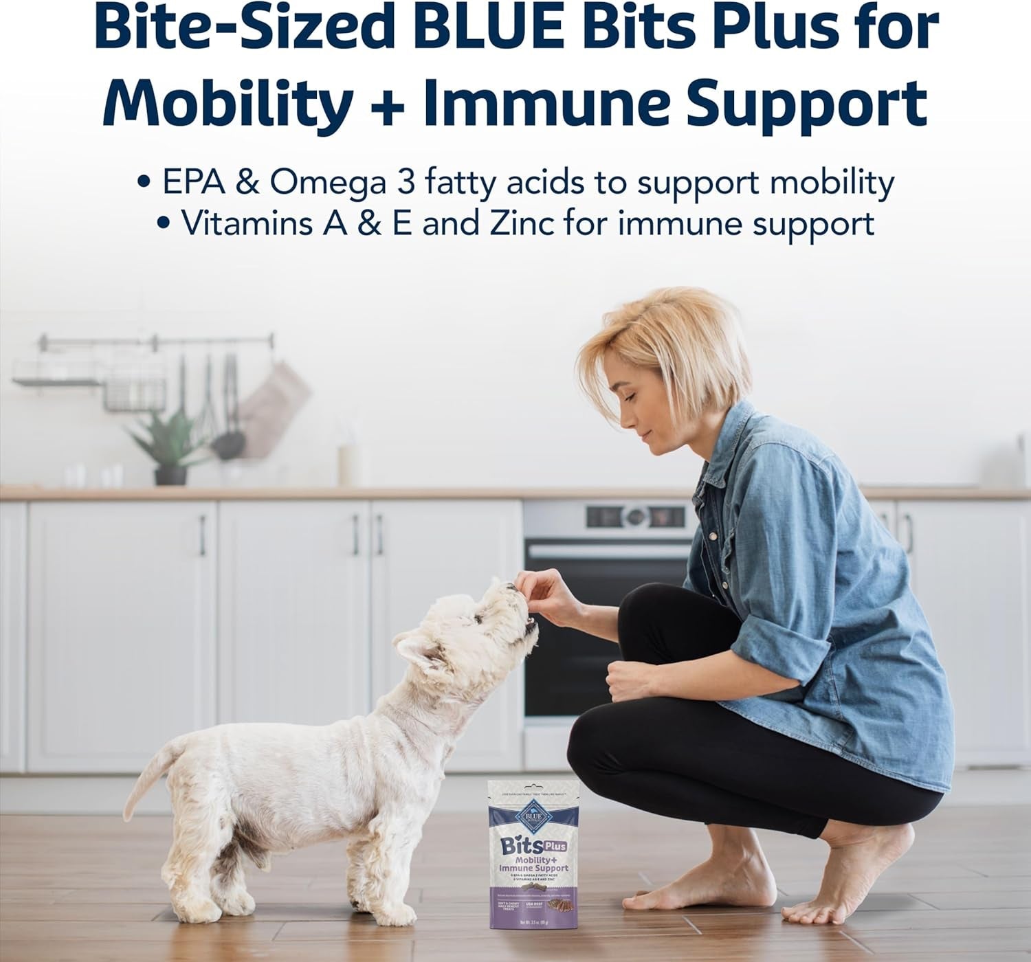Blue Bits plus Mobility and Immune Support Daily Benefit Dog Treats, Soft & Chewy Beef Morsels, 3.5-Oz. Bag