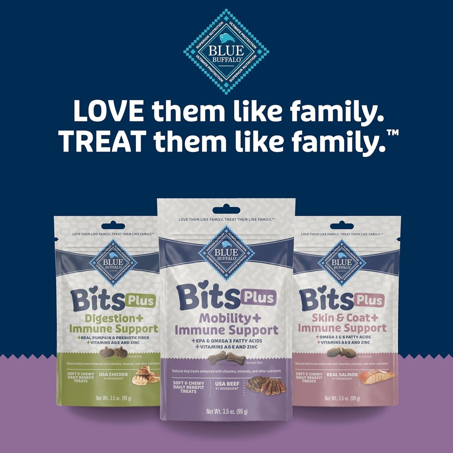 Blue Bits plus Mobility and Immune Support Daily Benefit Dog Treats, Soft & Chewy Beef Morsels, 3.5-Oz. Bag