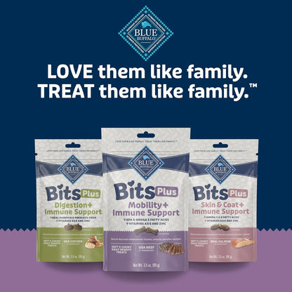 Blue Bits plus Mobility and Immune Support Daily Benefit Dog Treats, Soft & Chewy Beef Morsels, 3.5-Oz. Bag