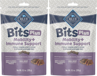 Blue Bits plus Mobility and Immune Support Daily Benefit Dog Treats, Soft & Chewy Beef Morsels, 3.5-Oz. Bag