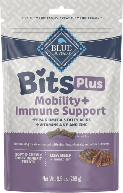 Blue Bits plus Mobility and Immune Support Daily Benefit Dog Treats, Soft & Chewy Beef Morsels, 3.5-Oz. Bag