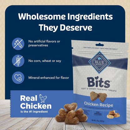 Bits Soft Dog Treats for Training, Made with Natural Ingredients & Enhanced with DHA, Chicken Recipe, 19-Oz Bag