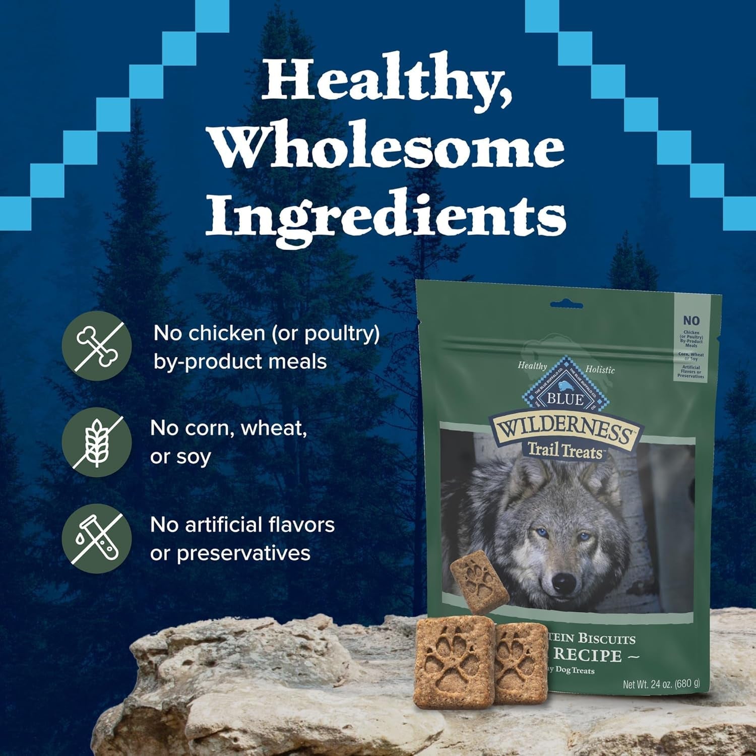 Wilderness Trail Treats High Protein Grain Free Dog Biscuits Crunchy Dog Treats, Duck Recipe, 24-Oz Bag