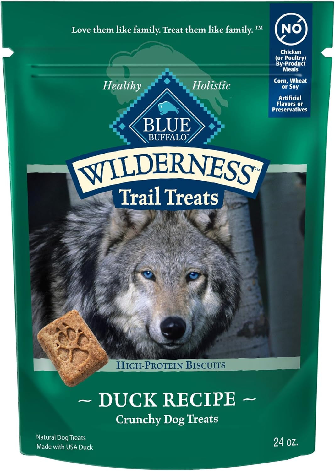 Wilderness Trail Treats High Protein Grain Free Dog Biscuits Crunchy Dog Treats, Duck Recipe, 24-Oz Bag