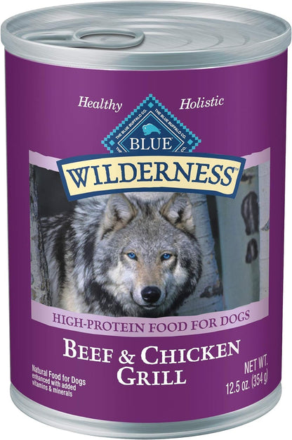 Wilderness Adult Wet Dog Food, High-Protein & Grain-Free, Made with Natural Ingredients, Beef & Chicken Grill, 12.5-Oz. Cans, 12 Count