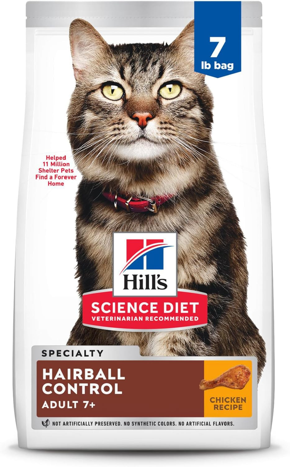 Hairball Control, Senior Adult 7+, Hairball Control Support, Dry Cat Food, Chicken Recipe, 15.5 Lb Bag