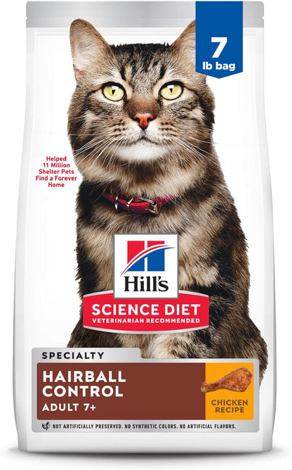 Hairball Control, Senior Adult 7+, Hairball Control Support, Dry Cat Food, Chicken Recipe, 15.5 Lb Bag