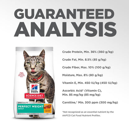 Perfect Weight, Adult 1-6, Weight Management Support, Dry Cat Food, Chicken Recipe, 15 Lb Bag