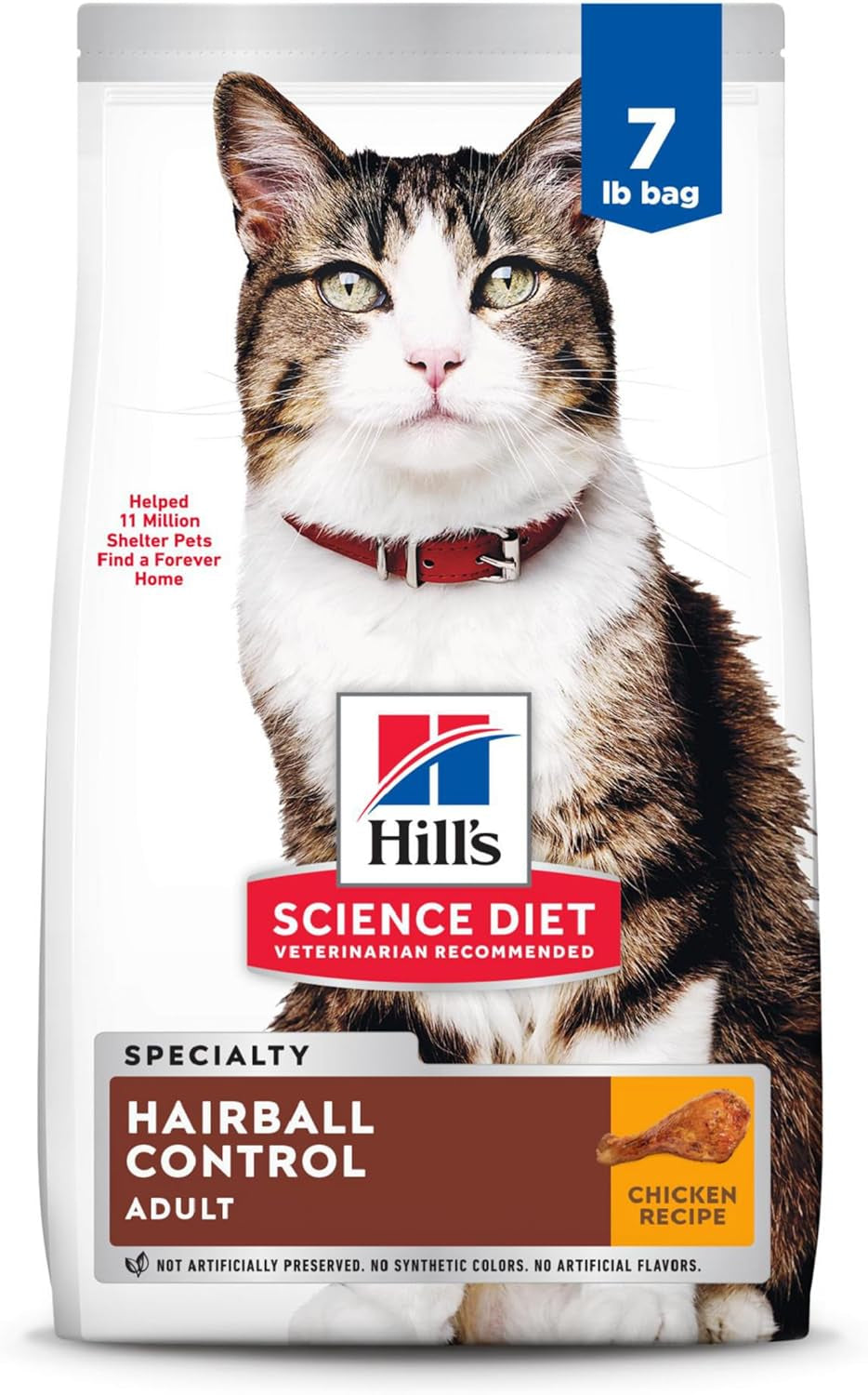Hairball Control, Adult 1-6, Hairball Control Support, Dry Cat Food, Chicken Recipe, 7 Lb Bag