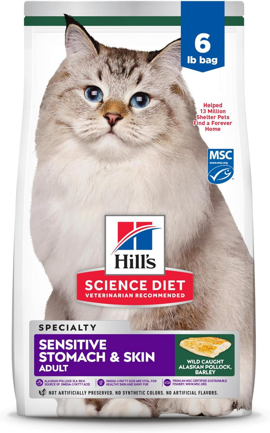 Sensitive Stomach & Skin, Adult 1-6, Stomach & Skin Sensitivity Support, Dry Cat Food, Chicken & Rice, 7 Lb Bag