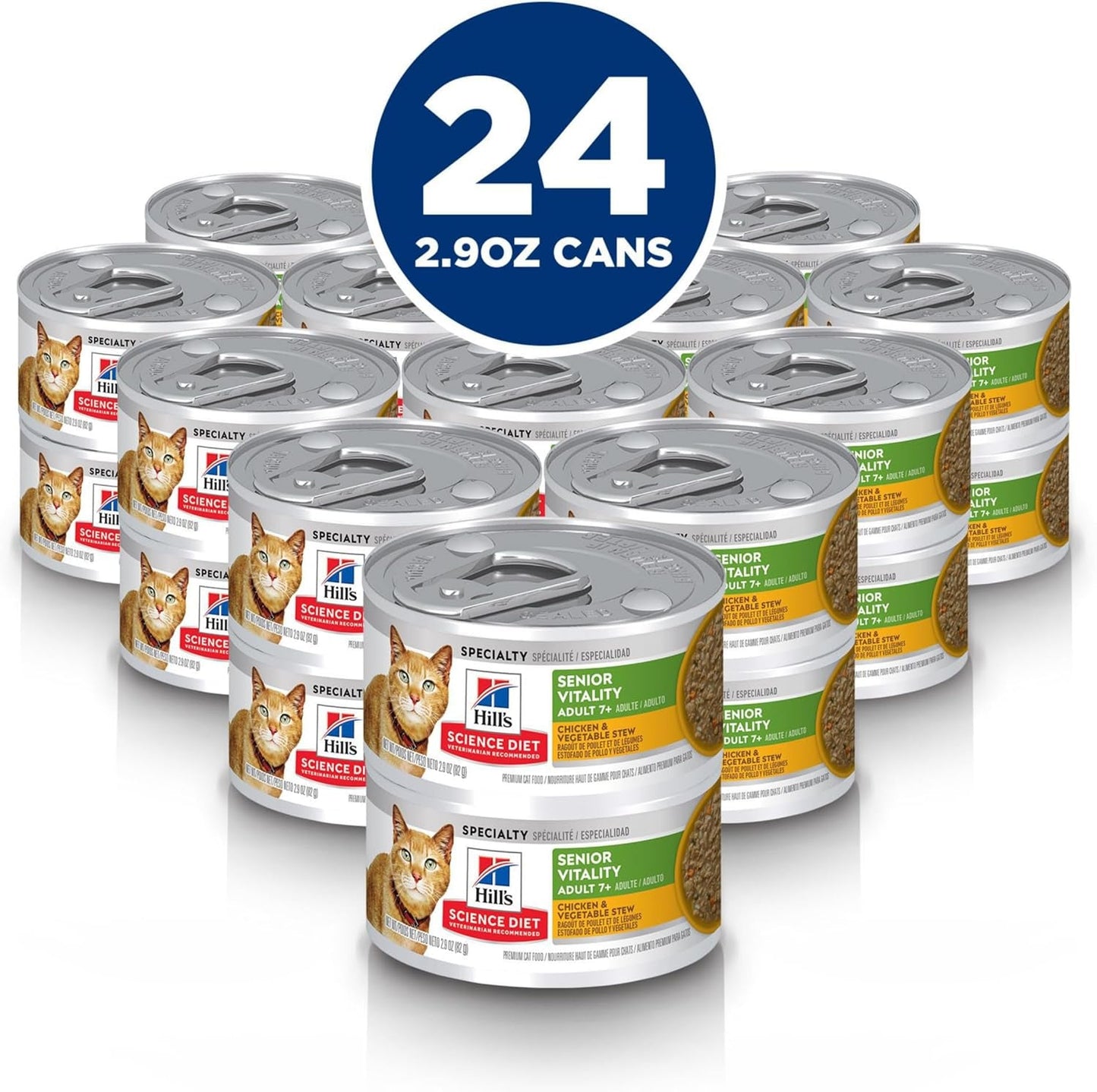 Senior Vitality Adult 7+, Senior Premium Nutrition, Wet Cat Food, Chicken & Vegetable Stew, 2.9 Oz. Cans, 24-Pack