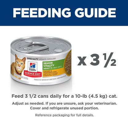 Senior Vitality Adult 7+, Senior Premium Nutrition, Wet Cat Food, Chicken & Vegetable Stew, 2.9 Oz. Cans, 24-Pack