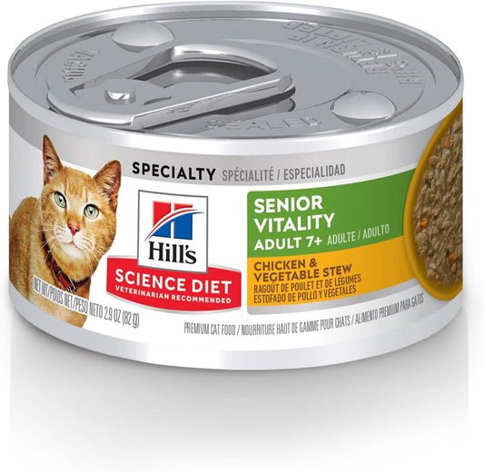 Senior Vitality Adult 7+, Senior Premium Nutrition, Wet Cat Food, Chicken & Vegetable Stew, 2.9 Oz. Cans, 24-Pack