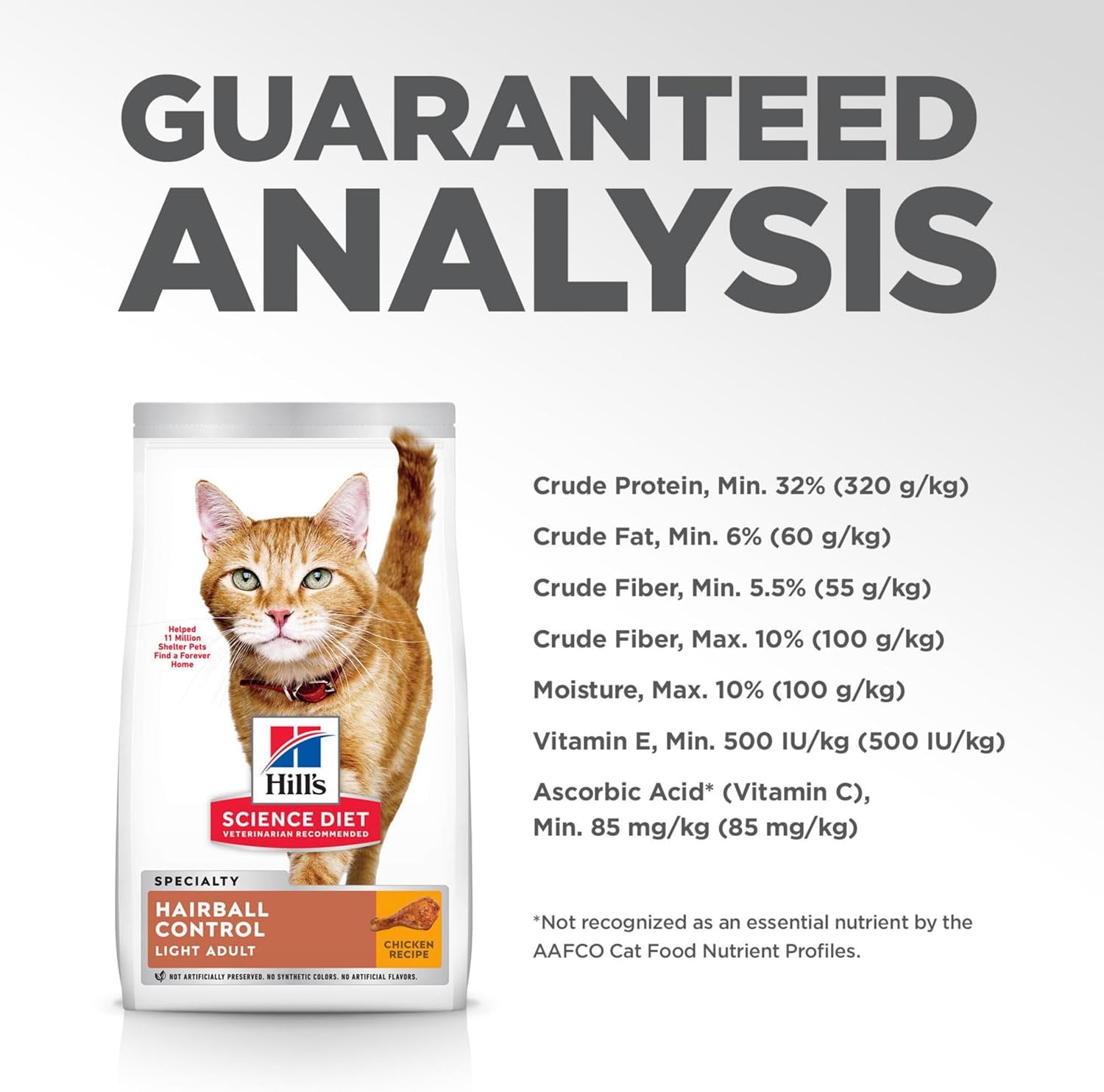 Hairball Control Light, Adult 1-6, Weight Management & Hairball Control Support, Dry Cat Food, Chicken Recipe, 15.5 Lb Bag