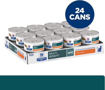 W/D Multi-Benefit Digestive/Weight/Glucose/Urinary Management with Chicken Wet Cat Food, Veterinary Diet, 5.5 Oz. Cans, 24-Pack