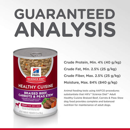 Healthy Cuisine, Adult 1-6, Great Taste, Wet Dog Food, Braised Beef, Carrots & Peas Stew, 12.5 Oz Can, Case of 12